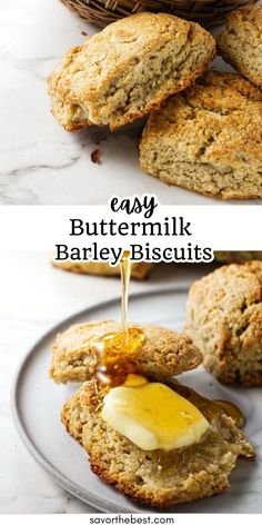 These flaky and tender buttermilk barley biscuits are made entirely with whole-grain barley flour! It gives the rustic biscuits a coarse texture and nutty flavor that tastes extra hearty and filling. We love one of these warm barley biscuits with a smear of butter and a drizzle of honey. It’s the most delicious side or snack any time of the day!