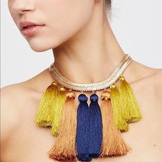 Snake Chain Collar Necklace Featuring Bold Multi-Color Tassel Accents Throughout. * Adjustable Lobster Clasp Closure By Free People Collar New Without Tags Msrp $60.00 J3 Bohemian Fringe Tassel Necklace For Parties, Fringe Tassel Necklace For Party, Festival Tassel Fringe Necklace, Chic Tassel Necklace For Party, Chain Collar, Multi Chain Necklace, Free People Jewelry, Collar Necklace, Snake Chain