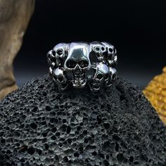 🐬Product Name：Retro Men Multiple Skull Rings 🐬Material：Stainless steel 🐬Band color：Silver 🐬Style：hiphop,retro,gothic 🐬Personalized：Yes 🐬Recycled：Yes 🐬Occasion : Anniversary / Daily / Wedding / Gift / Party/birthday/Valentine's Day/Engagement/Mother's Day/Father's Day 🐬Metal:Stainless Steel 🐬Metal Color:Silver 🐬Style:Art Decor,Hiphop,Vintage,party,dance 🐬About Size:Height: about1.89cm Thickness: about 0.15cm Width: about 0.68cm We can provide personalize ring sizes of 7-12 US size, if you need other sizes, please contact customer service in advance to customize for you, thank you Personalized：Our rings can be engraved with your custom name, or a date that is Commemorative significance special to you 💎About customize Jewelry💎 1. Tell the customer service the customized jewelry m Finger Jewelry, Skull Rings, Party Dance, Rock Punk, Retro Men, Vintage Party, Handmade Rings, Silver Style, Personalized Rings