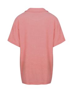 DETAILS: Color: Rosé pink Mid-weight novelty towel terry fabric Basic and relax fit with front button Front pocket with logo tab label point Single patch pocket 82% Cotton, 18% Polyester Machine wash cold SIZE & FIT: Fits true to size Length: 27 1/2" Bust: 21 3/4" Bottom: 22 1/2" Model is wearing S size Pink Cotton T-shirt With Pockets, Oversized Pink Top With Pockets, Sporty Pink Polo Collar Top, Sporty Pink Collared Polo Shirt, Pink Sporty Collared Top, Pink Cotton Tops With Pockets, Sporty Pink Collared Top, Pink Crew Neck T-shirt With Pockets, Casual Pink T-shirt With Pockets