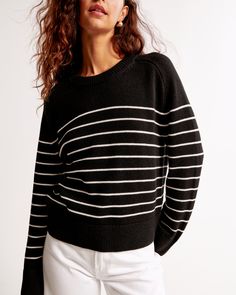 Elevate your wardrobe with the A&F Madeline Cotton Crew Sweater in Black Stripe, a testament to timeless style and comfort. This sweater is crafted from a luxurious blend of cotton, nylon, and viscose, ensuring a soft touch and easy fit. Perfect for versatile styling, it features classic rib trims at the crew neckline, hem, and cuffs.

- Size: S
- Color: Black Stripe
- Material: Cotton, Nylon, Viscose
- Gender: Female
- Age Group: Adult

Designed for sustainability, this piece supports Abercromb Black And White Stripe Sweater, Blue Jumpers, Black Jumper, Cotton Jumper, Crew Neck Jumper, Sweaters Crewneck, Softest Sweater, Striped Sweater, Crewneck Sweater