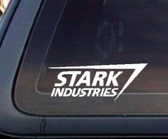 a sticker on the back of a car that says stark industriess in white