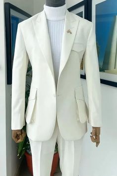 White Tuxedo With Single Button And Lapel Collar, White Single Button Tuxedo With Lapel Collar, White Slim Fit Suit With Notch Lapel, White Slim Fit Notch Lapel Suit, White Notch Lapel Slim Fit Suit, White Slim Fit Tuxedo With Notch Lapel, White Single Button Tuxedo With Suit Collar, White Single-button Tuxedo With Suit Collar, White Single Breasted Tuxedo With Notch Lapel