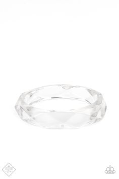 Featuring a flashy faceted surface, an oversized crystal-like acrylic bangle glides along the wrist, casting rainbow reflections with its glassy exterior. Sold as one individual bracelet. Paparazzi Fashion, Couture Necklace, Acrylic Bracelet, Pink Jewels, Trending Bracelets, White Bracelet, White Bracelets, Acrylic Frames, Paparazzi Accessories