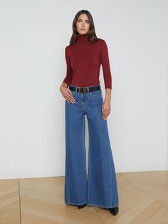 L'AGENCE - Beau High-Rise T-Seam Wide-Leg Jean in Glendora Fall Wide Leg Rigid Denim Jeans, Fall Rigid Denim Wide Leg Jeans, Chic Denim Blue Wide-leg Flare Jeans, Blue Non-stretch Wide Leg Jeans, Non-stretch Wide Leg Flare Jeans With Button Closure, Luxury Jeans, Denim For Women, Nyc Fall, Fall Clothing