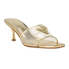 PRICES MAY VARY. Get on trend in the GUESS Lusie heeled slide sandal. The open toe style features a square toe and transparent upper with the signature GUESS triangle logo Open/Square Toe Slip-on Closure 2.24 Heel Height Heeled Mule, Ralph Lauren Style, Heeled Sandal, Triangle Logo, Fashion Sandals, Ciabatta, Dress Sandals, Kitten Heel, Slide Sandals