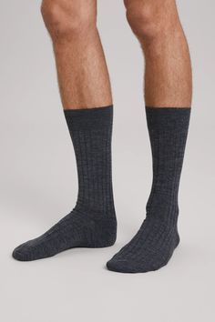 Charcoal Melange Merino Sock 3-Pack | Ribbed Italian Wool - ASKET Classic Gray Socks For Winter, Classic Gray Winter Socks, Classic Fitted Gray Socks, Italy Swimwear, Raw Denim Jacket, Wool Sock, Brescia Italy, Raw Denim Jeans, Ribbed Socks