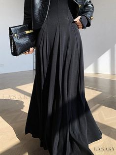 Lasaky - High-Quality Soft-Fabric Garment Long Sleeve Maxi Skirt Outfit, Modest Clubbing Outfits Nightclub, Casual Long Dress, Modern Hijab Fashion, Hijab Fashion Inspiration, Looks Black, Modest Fashion Outfits, Abayas Fashion, Knit Fashion