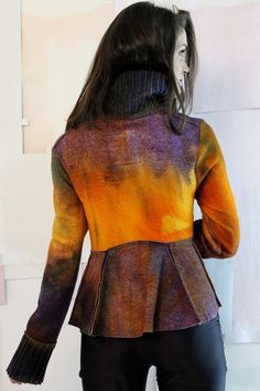 Jacket with peplum Blue and Purple Jacket Purple Knit | Etsy Felt Fashion, Knitted Jacket, Purple Jacket, Light Coat, Wool Wrap, Womens Jackets, Felted Scarves, Nuno Felting, Fall Coat