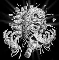 a black and white drawing of a creepy creature with his head in the middle of two hands