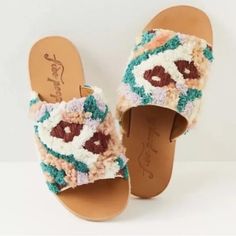 Nwt. Size 40. Cotton, Wool, Textile, Rubber -Slip-On Sandals -Open-Toe Design -Chunky Woven Upper -Lined Footbed -Rubber Outsole Bohemian Slip-on Sandals For Spring, Multicolor Slip-on Beach Mules, Multicolor Slip-on Mules For Beach, Brown Slip-on Beach Slippers, Spring Open Toe Slippers With Woven Sole, Bohemian Flat Synthetic Sandals, Bohemian Summer Mules With Round Toe, Summer Bohemian Mules With Round Toe, Bohemian Round Toe Slippers For Spring