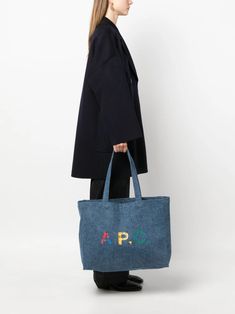 A.P.C. Diane logo-print Denim Tote Bag - Farfetch Denim Blue Cotton Shoulder Bag With Double Handle, Canvas Double Handle Shoulder Bag With Logo Print, Travel Cotton Shoulder Bag With Logo Print, Travel Shoulder Bag With Logo Print In Cotton, Casual Shoulder Bag With Logo Print For Travel, Casual Logo Print Shoulder Bag For Travel, Casual Travel Shoulder Bag With Logo Print, Casual Shoulder Bag With Logo For Daily Use, Everyday Cotton Shoulder Bag With Logo Print