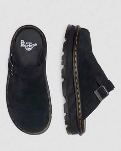 Doc Martens Slingback Mules, Black Suede Slides With Round Toe, Black Suede Slides With Cushioned Footbed, Doc Mules, Dr Marten Slides, Slingback Mules, Black Dr Martens, Black Mules, Shoe Wishlist