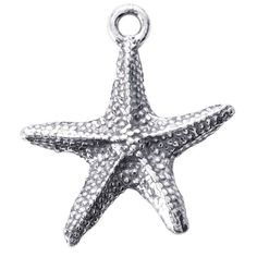 a silver starfish charm on a white background