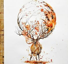 a drawing of a deer with its head in the air