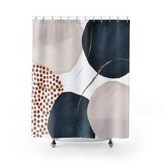 modern boho fabric shower curtain Navy Blue Shower Curtain, Floral Bathroom Decor, Dark Blue Bedrooms, Eclectic Wallpaper, Floral Bathroom, Mid Century Minimalist, Blue Shower Curtains, Abstract Shower Curtain, Boho Shower Curtain