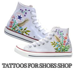 Custom Converse High Top Shoes Wildflowers Each pair of shoes is made to order, please make sure you put in the correct shoe size before you check out. The ink is permanent and will never come off, fade away, or peel off. Made in the USA. This price includes everything: shoes, artwork, and shipping. Because the artwork is custom made for you, there are no refunds. exchanges or returns. If you have any issues with your order, please feel free to reach out to us and we will be more than glad to he Converse Painted, Custom Converse High Tops, Shoes Artwork, Paint Shoes, Painted Converse, Converse High Top, Custom Painted Shoes, Decoupage Ideas, Custom Converse