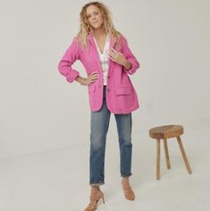 The Perfect Third Piece With A Touch Of Texture From Our Free-Est Collection. Fit: Relaxed, Oversized Fit And Classic Structured Silhouette Features: Double Button Closure, Side Flap Pockets, Collared Neckline, Textured Woven Fabrication, Vented Hem Why We <3 It: So Timeless And The Perfect Wear-With-Everything Piece, This Blazer Is The Perfect Transeasonal Staple. Free-Est Comprised Of Textured, Free-Flowing Wardrobe Staples And Seasonless Knitwear, Free-Est Is Our Beloved In-House Collection F Spring Single Breasted Everyday Blazer, Trendy Pink Daywear Outerwear, Everyday Spring Blazer With Lapel Collar, Oversized Pink Outerwear For Daywear, Pink Oversized Outerwear For Daywear, Trendy Oversized Blazer With Pockets, Spring Blazer With Relaxed Fit And Long Sleeves, Spring Blazer With Relaxed Fit And Lapel Collar, Spring Long Sleeve Relaxed Fit Blazer