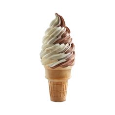 an ice cream cone with chocolate and white icing