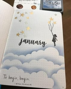 an open planner with the word january written on it