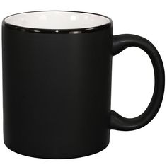 a black and white coffee mug is on a white background with the bottom half visible