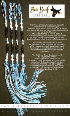 an advertisement with some blue and white beads on it