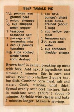 an old recipe for beef tamale pie