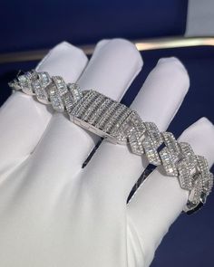 GRA Certified VVS Baguette Moissanite Diamond Studded Cuban Link Bracelet, Fully Iced Out Moissanite Cuban Link Bracelet, Custom Cuban Link Bracelet, Hip Hop Cuban Link Bracelet, Memorable Gift Forever For Men & Women  Product Details :-  Metal : Solid 925 Sterling Silver Gemstone : GRA Certified Moissanite Diamonds Gemstone Cut : Excellent Cut Gemstone Color : Full White Gemstone Clarity : VVS Bracelet Length : 6.5" Inch 7' Inch 7.5" Inch 8" Inch 8.5" Inch Select As Per Your Choice Bracelet Wid Silver Diamond Bracelet With Baguette Diamonds, Silver Bangle Bracelets With Baguette Diamonds, White Bracelets With Baguette Diamonds As Gift, White Bracelets With Baguette Diamonds For Gift, Rectangular Diamond Cut Cubic Zirconia Bracelet, Rectangular Silver Bracelet With Diamond Accents, Silver Rectangular Cubic Zirconia Bracelets, Iced Out Bracelet, Baguette Studs