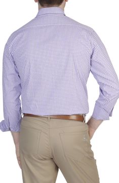 Patterned in a classic gingham check, this stretch-cotton button-down features contrast panels that pop when you open the collar and roll up the cuffs. Front button closure Button-down collar Long sleeves with button cuffs 97% cotton, 3% spandex Machine wash, tumble dry Imported Cotton Gingham Shirt For Business Casual, Gingham Cotton Shirt For Business Casual, Business Cotton Gingham Shirt, Business Gingham Cotton Shirt, Business Cotton Checkered Shirt, Business Casual Gingham Cotton Shirt, Cotton Gingham Dress Shirt For Work, Gingham Cotton Dress Shirt For Work, Spring Gingham Cotton Dress Shirt