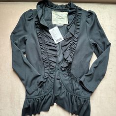 Nwt Anthropologie Cartonnier Black Lightweight Jacket Size Xs Excellent Condition. Smoke And Pet Free Home. Casual Fitted Outerwear With Ruffles, Winter Outerwear With Ruffles For Layering, Black Long Sleeve Outerwear With Ruffles, Winter Ruffle Outerwear For Layering, Winter Ruffles Outerwear For Layering, Black Long Sleeve Blazer With Ruffles, Winter Ruffled Outerwear For Layering, Black Ruffled Blazer For Fall, Black Ruffled Long Sleeve Blazer