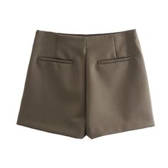 F00154347-203 High Waist Fitted Brown Skort, Fitted Brown Skort With Pockets, High Waist Brown Skort With Pockets, Short Mini Skirt For Workwear, Casual Office Skort In Short Length, Solid Color Short Skirt For Work, Chic Brown Skort For Workwear, Solid Skort With Built-in Shorts For Work, Mini Skirt With Pockets And Short Inseam