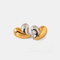 Two-Tone Heart Shape Stud Earrings - Marianela's Exclusive Shop Chunky Gold Hoop Earrings, Heart Stud Earrings, Heart Studs, Heart Earrings Studs, Jewelry Companies, Colorful Heart, Gold Plated Earrings, Gold Earrings Studs, Gold Hoop Earrings