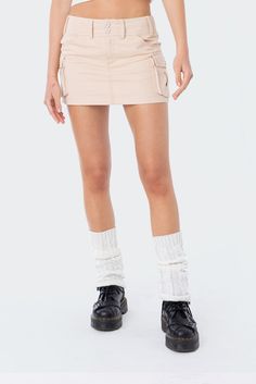 PRODUCT INFO Cargo Skirt Low-rise fit Belt loops Cargo pockets 100% Cotton Model wears size S Model height is 5'8 Item care: Wash with similar color Low Waist Cargo, Cargo Skirt Outfit, Cargo Skirts, Korean Fashion Skirt, Low Rise Skirt, Fashion Elements, Style Kawaii, Beige Skirt, 2000s Aesthetic