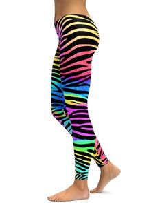 Colorful Zebra Striped Leggings - GearBunch Stretch Multicolor Full-length Bottoms, Trendy Stretch Colorful Pants, Multicolor High Stretch Workout Pants, Stretch Multicolor Full-length Pants, Stretch Multicolor Pants, Multicolor Stretch Full-length Pants, Fun Multicolor Pants For Spring, Fun Multicolor Spring Pants, Playful Multicolor Spring Pants