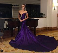 Purple Mermaid Prom Dress, Prom Dresses Off The Shoulder, Dresses Off The Shoulder, Purple Mermaid, Chapel Train, Evening Formal, Evening Gowns Formal, Stretch Satin, Mermaid Prom Dresses