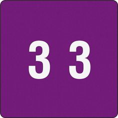 the number three is shown in white on a purple square sign with two smaller numbers