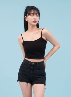 Basic Cropped Cami Top CA07 Korean Female Fashion, Kpop Style, Seoul South Korea, Streetwear Casual, Cropped Cami, Cami Crop Top, Female Fashion, Fashion Items, Style Outfits