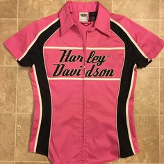 Harley-Davidson Pink/Black Block Color Zipper Shirt, Small New, Never Worn - No Tags Harley Davidson Clothes For Women, Y2k Harley Davidson, Harley Davidson Shirts Women, Pink Harley Davidson Shirt, Harley Davidson Crop Top, Zipper Shirt, Harley Davidson Long Sleeve Shirt, Harley Davidson Shirt, Seersucker Pants