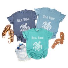 Custom Sea Turtle Shirt, the perfect addition to your tropical vacation wardrobe! Whether you're embarking on a beach getaway, cruise adventure, or simply dreaming of sun-kissed shores, this tee is your ticket to laid-back style and personalized flair. Crafted from the finest materials, our Comfort Colors 1717 garment-dyed t-shirt offers unparalleled comfort and durability. Made with 100% ring-spun US cotton and featuring a medium fabric weight of 6.1 oz/yd² (206.8 g/m this tee ensures long-last Tropical Cotton Camp Shirt For Vacation, Casual Graphic Print T-shirt For Family Vacation, Blue Hawaiian T-shirt For Beach, Relaxed Fit Short Sleeve T-shirt For Family Vacation, Casual Short Sleeve Tops For Family Vacation, Family Vacation Graphic Tee With Short Sleeves, Graphic Tee For Family Vacation With Short Sleeves, Graphic Tee Crew Neck Top For Family Vacation, Graphic Tee With Crew Neck For Family Vacation