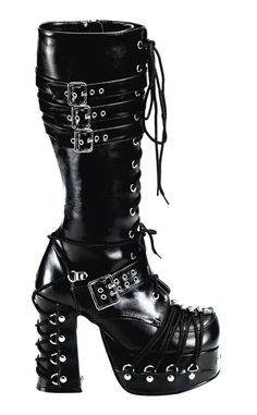 Demonia CHARADE-206 Black Gothic Boots | Steampunk Alt Shoes Australia Boots Steampunk, Shoes Australia, Goth Platform Boots, Alt Shoes, Goth Platforms, Black Buckle Boots, Demonia Boots, Knee High Platform Boots, Goth Shoes