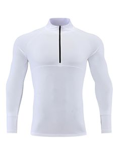 a white long sleeved shirt with black zippers on the front and side panels