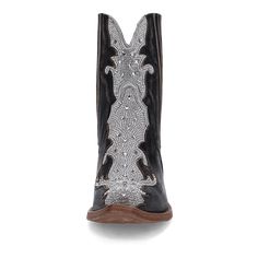 The Dan Post Women's Crystal Leather Bootie DP5125 is a striking choice guaranteed to make a statement. This 6-inch black boot features dazzling rhinestones, a stylish snip toe, and a medium cowboy heel. You'll spark all night long when you step out in the exquisite Crystal boot. FEATURES: LEATHER SHAFT 6" HEIGHT 8 " CALF CIRCUMFERENCE 1 3/8" MEDIUM COWBOY HEEL LEATHER LINING SNIP TOE LEATHER OUTSOLE ULTIMATE FLEX INSOLE Western Snip Toe Boots With Rhinestones, Western Style Snip Toe Boots With Rhinestones, Western Boots With Rhinestones And Snip Toe, Western Rhinestone Boots With Round Toe, Western Boots With Rhinestones And Round Toe, Elegant Snip Toe Boots With Rhinestones, Black Embellished Boots With Round Toe, Elegant Black Boots With Bling, Black Western Boots With Rhinestone Rivets