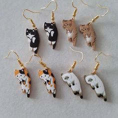 Dangling Cats Earring Brown Cartoon, Orange Kitty, Anak Haiwan, Aesthetic Rings, Kawaii Jewelry, Animal Earrings, Funky Jewelry, Cat Jewelry, Cat Earrings