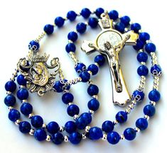 Lapis Lazuli Gemstone Rosary w/Silver Crucifix, Free Shipping Sterling Silver Spiritual Rosary With Crucifix, Spiritual Sterling Silver Crucifix Rosary, Spiritual Sterling Silver Rosary With 8mm Beads, Silver Rosary With Natural Stones For Gift, Silver Rosary With Natural Stones As A Gift, Baguette Diamond Necklace, Chaplet Rosary, Rosary Jewelry, Rosary Gift