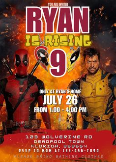 the poster for ryan and ryan's upcoming movie is displayed in front of an image of two deadpools