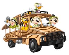 an image of mickey mouse and friends in the back of a truck