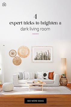 4 expert tips to brighten a dark living room. Brighten A Dark Living Room, Dark Living Room, Dark Living Rooms, Interior Decorating Ideas, Dark Space, Bright Living Room, Design 101, Design Theory, Living Room Spaces