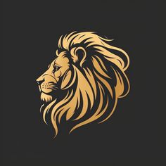 a lion's head with long hair on a black and gold background, suitable to be used as a logo or emblem