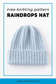 Raindrops Hat free knitting pattern Knitted Hat In The Round Free Pattern, Ladies Hat Knitting Pattern, Stockinette Hat Free Pattern, Knitted Worsted Weight Hat Patterns, Knitting Hats For Women, Knot Hat Pattern, Free Knitting Patterns For Ladies Hats, Worsted Weight Knit Hat Pattern, Dk Knitted Beanie Pattern Free