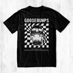 Goosebumps Graphic Tee Custom Eleventh Mind Design  All our clothing is designed and printed in the USA on top quality garments. We love wearing our super soft tees and are sure you will too(: This Unisex T-Shirt fits great and is made of soft cotton. The shirt has a Ribbed Knit Collar to give that perfect fit around the neck. Taped Shoulders and Dual Side Seams ensure the same quality fit every time you throw it on! *100% Airlume Combed and Ring-Spun Cotton *Light Fabric *Retail Fit *Tear-Away Trippy Tshirt Designs, Pop Culture Graphic Crew Neck Shirt, Band Merch T-shirt With Graphic Print And Crew Neck, Grunge Graphic T-shirt With Crew Neck, Grunge Crew Neck T-shirt With Graphic Design, Grunge Crew Neck Shirt With Graphic Print, Edgy Crew Neck Shirt With Graphic Design, Edgy T-shirt With Sublimation Print And Crew Neck, Edgy Crew Neck T-shirt With Sublimation Print